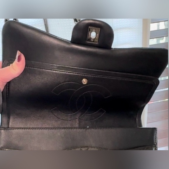 EUC Chanel JUMBO Double Flap Striated Green Quilted Patent Leather Shoulder Bag - Picture 8 of 16